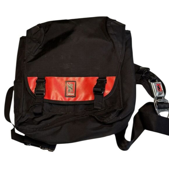 Vintage Chrome Brand Y2K High End Crossbody Bag Black & Red Messenger Bag RARE - Picture 1 of 10